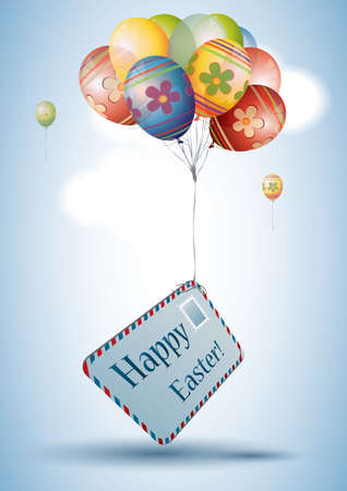 Colorful Easter Egg style Balloons with postcardのイラスト素材