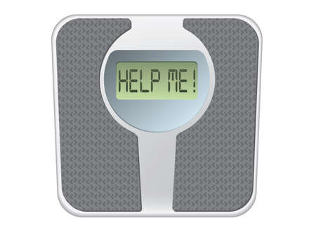 Bathroom scale with the word help me! on the screenのイラスト素材