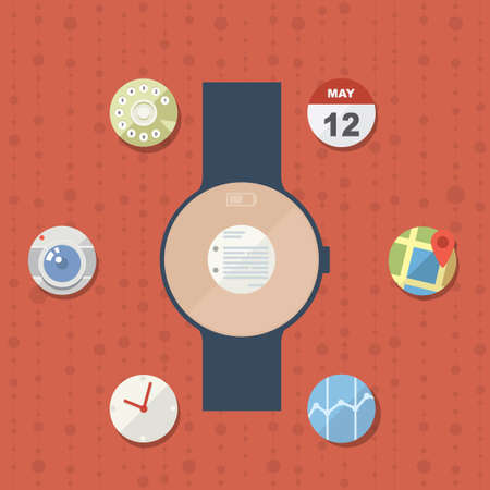 Smart watch concept with icons in modern flat designのイラスト素材