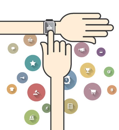 Smartwatch with Colorful Ecommerce Iconsのイラスト素材