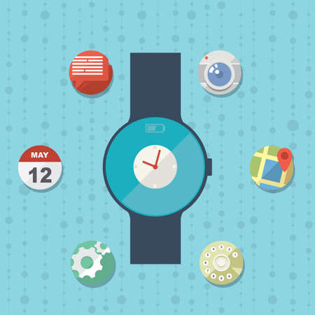 Smart watch concept with icons in modern flat designのイラスト素材