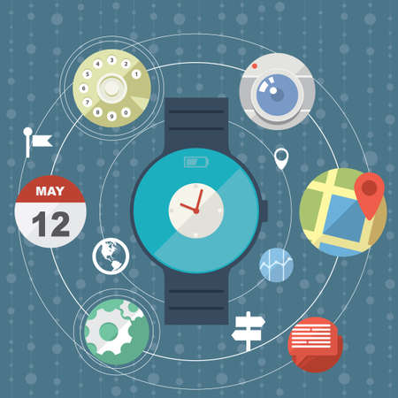 Smart watch concept with icons in modern flat designのイラスト素材