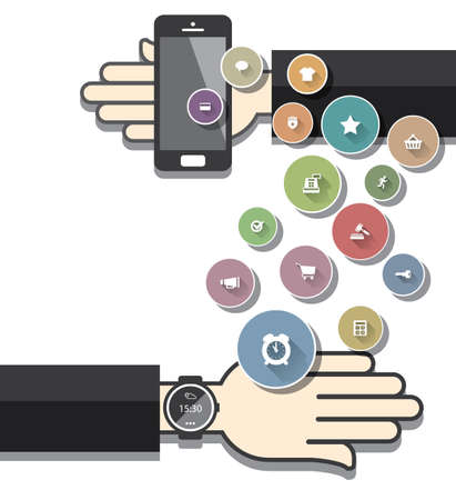 Smartwatch with Colorful Ecommerce Iconsのイラスト素材