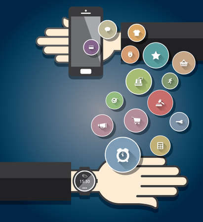 Smartwatch with Colorful Ecommerce Iconsのイラスト素材