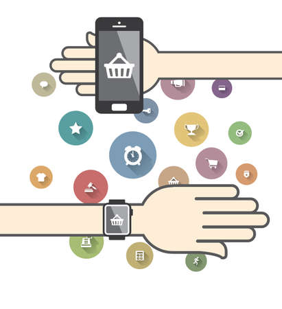 Smartwatch with Colorful Ecommerce Iconsのイラスト素材