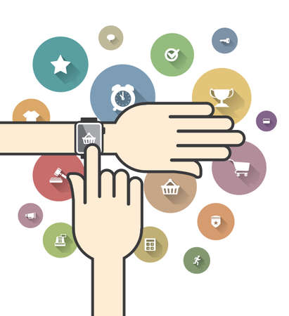 Smartwatch with Colorful Ecommerce Iconsのイラスト素材