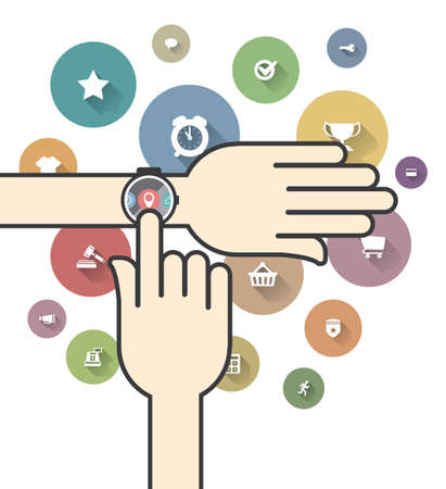 Smartwatch with Colorful Ecommerce Iconsのイラスト素材