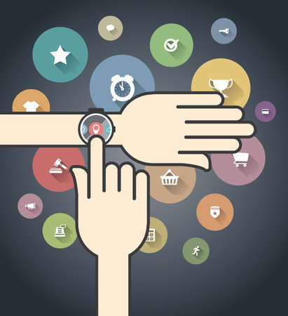 Smartwatch with Colorful Ecommerce Iconsのイラスト素材