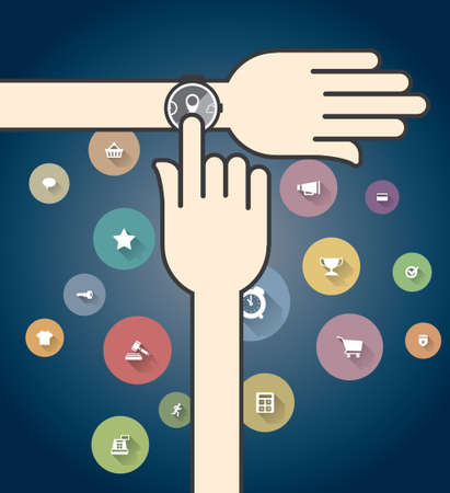Smartwatch with Colorful Ecommerce Iconsのイラスト素材