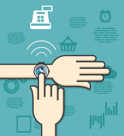 Mobile payment NFC technology concept with a credit card on smartwatchのイラスト素材