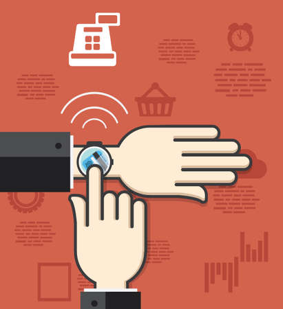 Mobile payment NFC technology concept with a credit card on smartwatchのイラスト素材