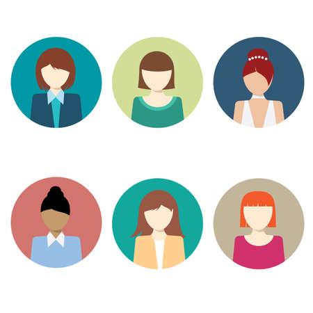 Colorful Female Faces Circle Icons Set - Flat Styleのイラスト素材