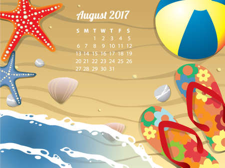 Beach Calendar for August 2017のイラスト素材