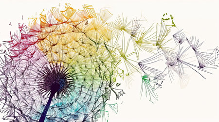 A stunningly vibrant and detailed digital painting of a dandelion, with its intricate lines and sleek shadowing, creating a captivating contrast of colors.の素材