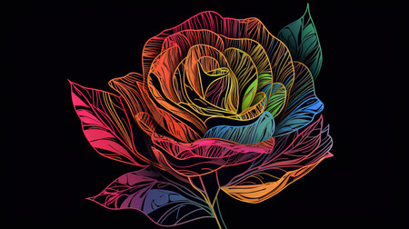 A vibrant and abstract digital painting of a rose, with beautiful colors and intricate line art. Splashes of pink, yellow, and white blend together in an amazing mix of shapes and patterns.の素材
