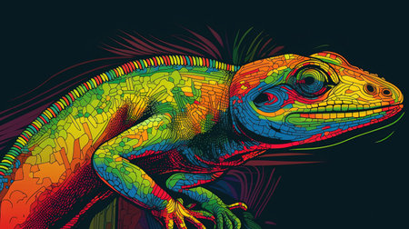 This stunning digital image showcases a vibrant line art depiction of a kecko. The intricate detailing and bold colors make this a standout piece that is sure to catch the eye of any art lover.の素材