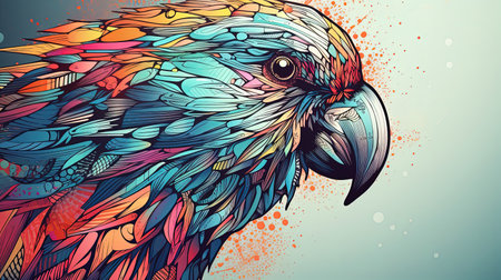 This stunning digital artwork features a vibrant line art depiction of a parrot. The vivid colors and intricate details capture the beauty of this magnificent bird in a unique and eye-catching way.の素材