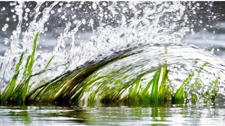 This image features a collection of vibrant, colored water splashes frozen in time. The droplets are suspended in mid-air, creating a stunning and dynamic visual effect.の素材