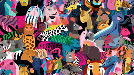 This digital image features a vibrant and intricate fabric pattern design, full of bold colors and intricate details. The design is perfect for adding a pop of color and texture to any project, from fashion to interior design.の素材