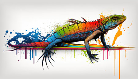 This stunning digital illustration depicts a colorful abstract lizard. The vibrant colors and intricate details make this piece a true work of art. Let this image inspire you with its bold and unique design.の素材