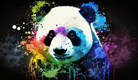 This colorful abstract illustration of a panda is sure to brighten up your day! The vibrant colors and playful design make it a perfect addition to any space. Let this cheerful panda inspire you to embrace your creativity and have fun with life!の素材