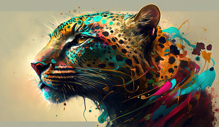 This breathtaking artwork showcases a beautiful and colorful abstract illustration of a panther. The vibrant colors and intricate details make this piece truly unique and eye-catching. Perfect for any art lover or animal enthusiast, this image is sure to inspire and captivate.の素材