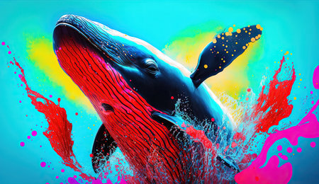 This stunning digital illustration captures the beauty and mystery of the majestic whale in a whole new way. The colorful abstract design adds a sense of whimsy and magic to this beloved creature of the sea. Let this image inspire you to dream big and explore the wonders of the world around us.の素材