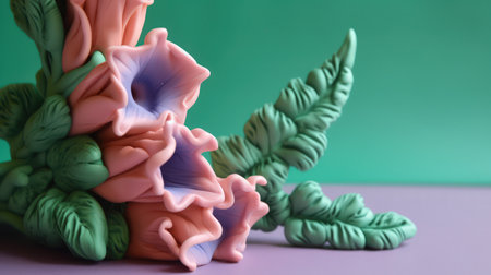 This stunning digital image captures the vibrant beauty of a foxglove flower made entirely out of plasticine. The intricate details of the flower's petals and leaves are masterfully crafted, making it seem as if it could be plucked right out of the screen. This image is sure to inspire awe and appreciation for the artistry of nature and man-made materials alike.の素材