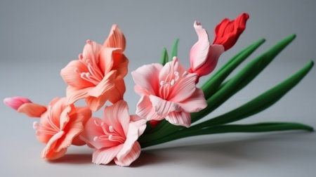 A beautiful and unique flower illustration made entirely out of plasticine clay. The intricate details and vibrant colors of this Gladiolus flower are sure to catch your eye and inspire creativity. This piece is a testament to the endless possibilities of artistic expression.の素材