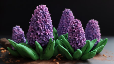 This digital image showcases a stunning flower illustration made entirely out of plasticine. The artist's attention to detail is evident in the intricately crafted petals and leaves, which come together to form a beautiful hyacinth in full bloom. This image serves as a reminder of the beauty that can be found in unexpected places.の素材