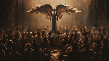 The Angel of metallic Light stands before us, a beacon of hope and inspiration in the midst of darkness. With wings outstretched and a powerful gaze, the Angel reminds us to never give up and to always believe in ourselves, no matter how challenging the journey may beの素材