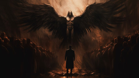 The Angel of metallic Light stands before us, a beacon of hope and inspiration in the midst of darkness. With wings outstretched and a powerful gaze, the Angel reminds us to never give up and to always believe in ourselves, no matter how challenging the journey may beの素材