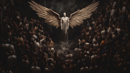 The Angel of metallic Light stands before us, a beacon of hope and inspiration in the midst of darkness. With wings outstretched and a powerful gaze, the Angel reminds us to never give up and to always believe in ourselves, no matter how challenging the journey may beの素材