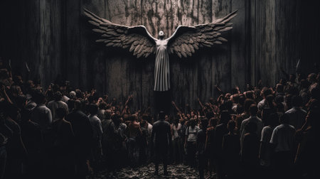 The Angel of metallic Light stands before us, a beacon of hope and inspiration in the midst of darkness. With wings outstretched and a powerful gaze, the Angel reminds us to never give up and to always believe in ourselves, no matter how challenging the journey may beの素材