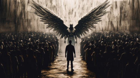 The Angel of metallic Light stands before us, a beacon of hope and inspiration in the midst of darkness. With wings outstretched and a powerful gaze, the Angel reminds us to never give up and to always believe in ourselves, no matter how challenging the journey may beの素材