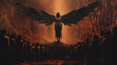 The Angel of metallic Light stands before us, a beacon of hope and inspiration in the midst of darkness. With wings outstretched and a powerful gaze, the Angel reminds us to never give up and to always believe in ourselves, no matter how challenging the journey may beの素材