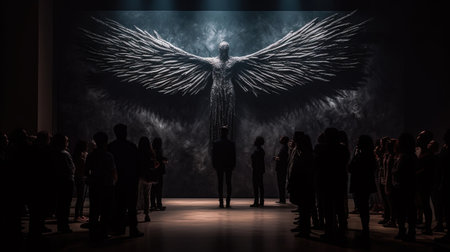 The Angel of metallic Light stands before us, a beacon of hope and inspiration in the midst of darkness. With wings outstretched and a powerful gaze, the Angel reminds us to never give up and to always believe in ourselves, no matter how challenging the journey may beの素材