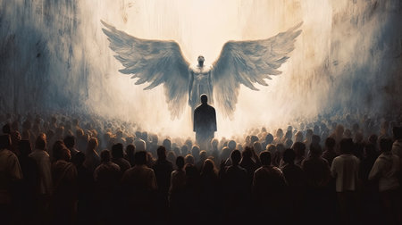 The Angel of metallic Light stands before us, a beacon of hope and inspiration in the midst of darkness. With wings outstretched and a powerful gaze, the Angel reminds us to never give up and to always believe in ourselves, no matter how challenging the journey may beの素材