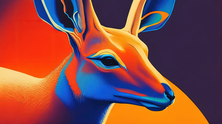 This bold and colorful image features a pastel-colored kangaroo painted on a dark background in a pop art style. The multilayered dimensions and bold color blends create a stunning visual effect. Perfect for adding a touch of petcore to any space.の素材