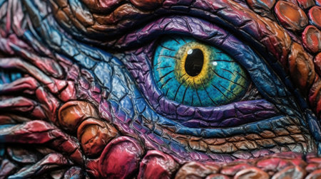 This intricately textured chalk art of a dragon's eye in high-contrast shading is truly eye-catching. Get lost in the details as you gaze into the close-up of the dragon's eye.の素材