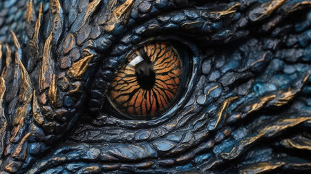 This intricately textured chalk art of a dragon's eye in high-contrast shading is truly eye-catching. Get lost in the details as you gaze into the close-up of the dragon's eye.の素材