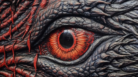 This intricately textured chalk art of a dragon's eye in high-contrast shading is truly eye-catching. Get lost in the details as you gaze into the close-up of the dragon's eye.の素材