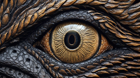 This intricately textured chalk art of a dragon's eye in high-contrast shading is truly eye-catching. Get lost in the details as you gaze into the close-up of the dragon's eye.の素材