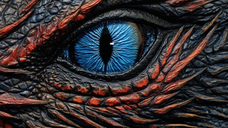 This intricately textured chalk art of a dragon's eye in high-contrast shading is truly eye-catching. Get lost in the details as you gaze into the close-up of the dragon's eye.の素材