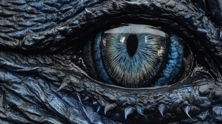 This intricately textured chalk art of a dragon's eye in high-contrast shading is truly eye-catching. Get lost in the details as you gaze into the close-up of the dragon's eye.の素材
