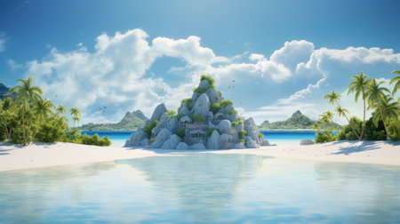 Escape to a paradise of crystal clear waters and white sandy beaches with our digital image. The nature-inspired motifs and colorful animation stills will transport you to a world of adventure and relaxation. The rough clusters and sfumato techniques add depth and texture to the image.の素材