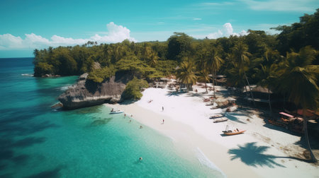 Escape to a paradise of crystal clear waters and white sandy beaches with our digital image. The nature-inspired motifs and colorful animation stills will transport you to a world of adventure and relaxation. The rough clusters and sfumato techniques add depth and texture to the image.の素材
