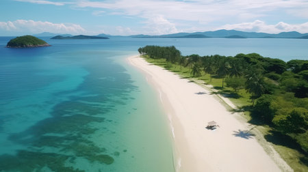 Escape to a paradise of crystal clear waters and white sandy beaches with our digital image. The nature-inspired motifs and colorful animation stills will transport you to a world of adventure and relaxation. The rough clusters and sfumato techniques add depth and texture to the image.の素材