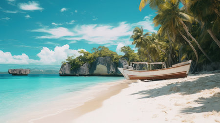 Escape to a paradise of crystal clear waters and white sandy beaches with our digital image. The nature-inspired motifs and colorful animation stills will transport you to a world of adventure and relaxation. The rough clusters and sfumato techniques add depth and texture to the image.の素材