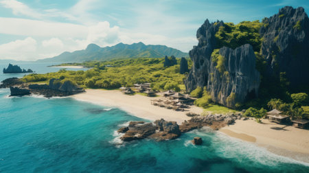 Escape to a paradise of crystal clear waters and white sandy beaches with our digital image. The nature-inspired motifs and colorful animation stills will transport you to a world of adventure and relaxation. The rough clusters and sfumato techniques add depth and texture to the image.の素材